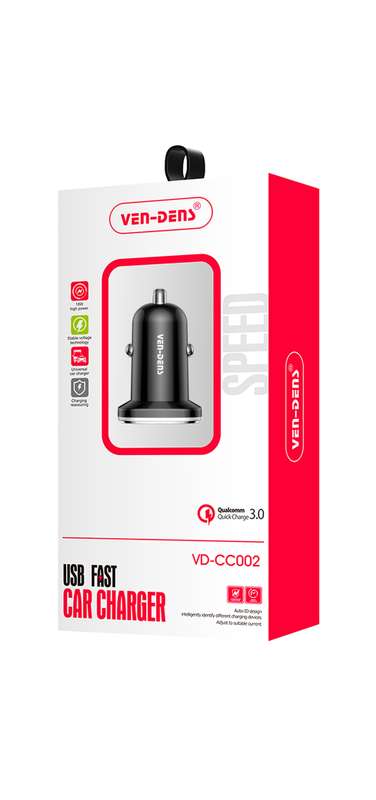 VEN-DENS USB Car Charger - Black / 18W