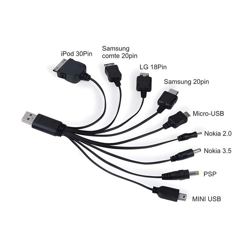 USB Multi/Universal Charger Cable 10 in 1 (Black)