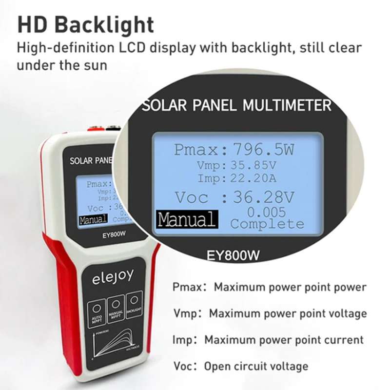 Elejoy Solar Panel Multimeter (EY800W) - Measure Power & Voltage (Open Circuit)