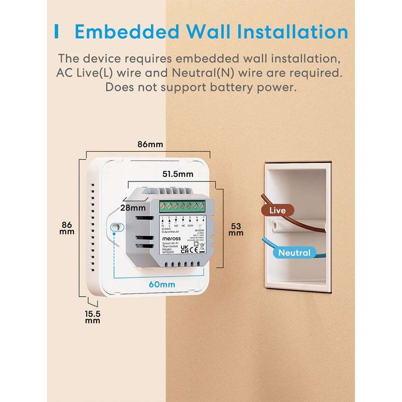 Meross Smart Thermostat - for Electric Underfloor Heating Systems (MTS200HK)
