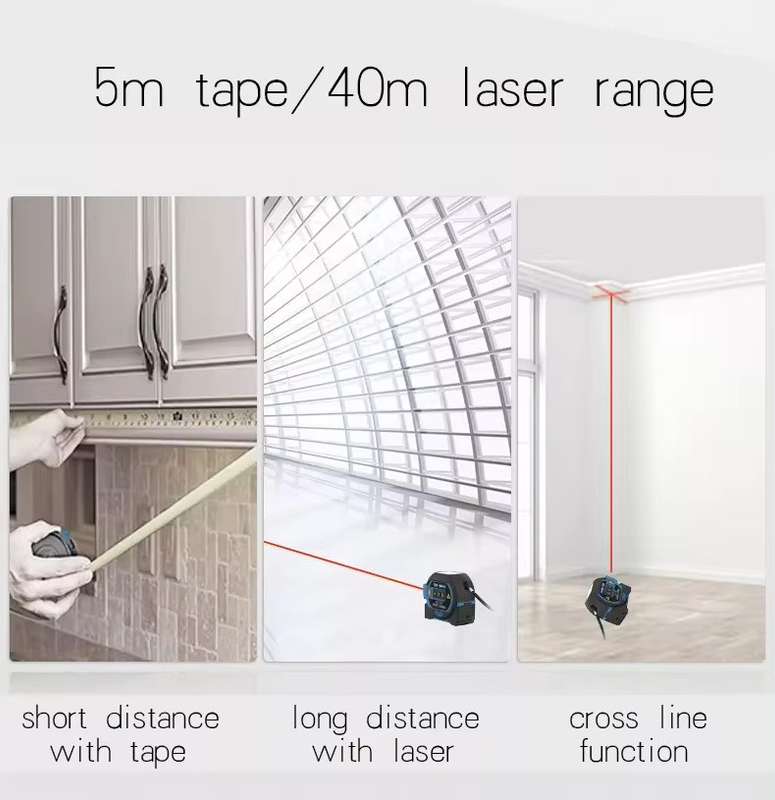 3-in-1 Digital Tape Measure - 5m Tape Measure / 40m Laser / Laser Cross Marking