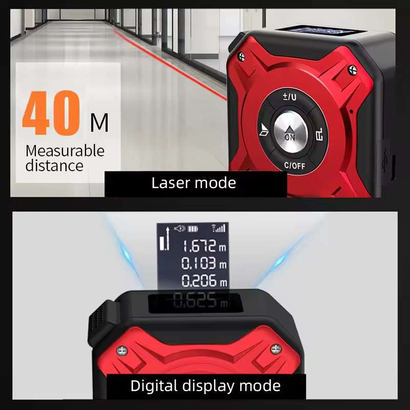 3-in-1 Digital Tape Measure - 5m Tape Measure / 40m Laser / Laser Cross Marking