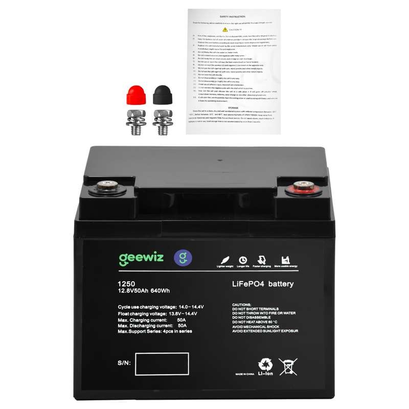 GeeWiz 12V 50Ah Lithium Ion LiFePO4 640Wh 4000 Cycle Battery (FIRST LIFE CELLS) - 2 Year Unlimite...