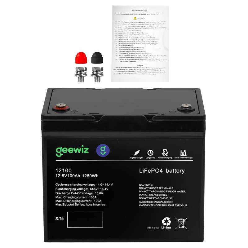 GeeWiz 12V 100Ah Lithium Ion LiFePO4 1.2KWh 4000 Cycle Battery (FIRST LIFE CELLS) - 2 Year Unlimi...