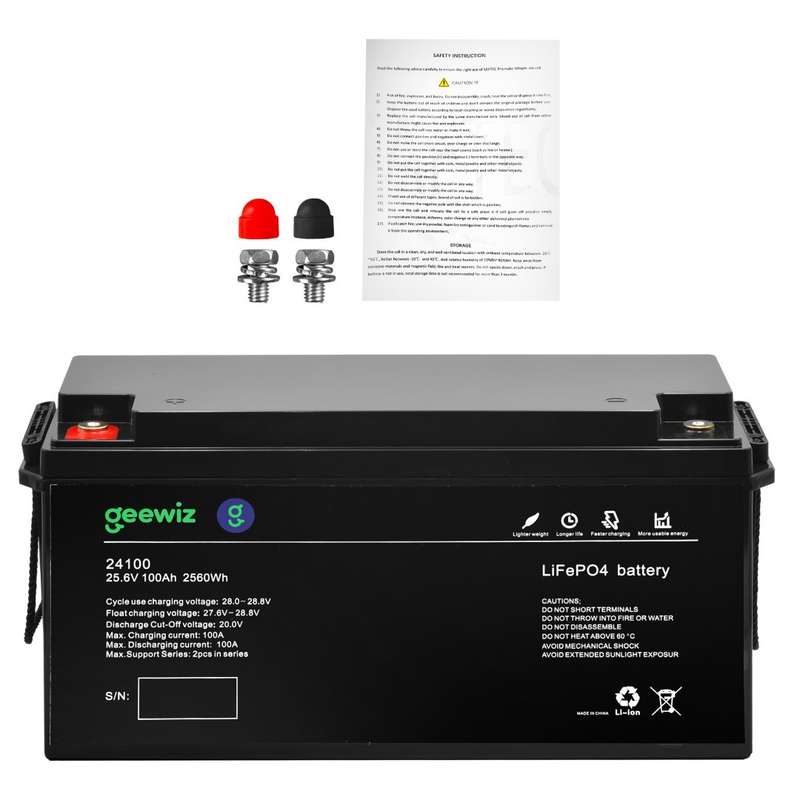 GeeWiz 24100 2.56kWh 24V 100Ah Lithium Ion LiFePO4 4000 Cycle Battery (FIRST LIFE CELLS) - 2 Year...