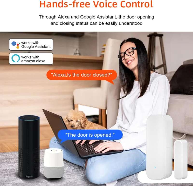 Tuya Smart Wi-Fi Door & Window Sensor - Remote Alerts & Works with Alexa/Google Home (White)
