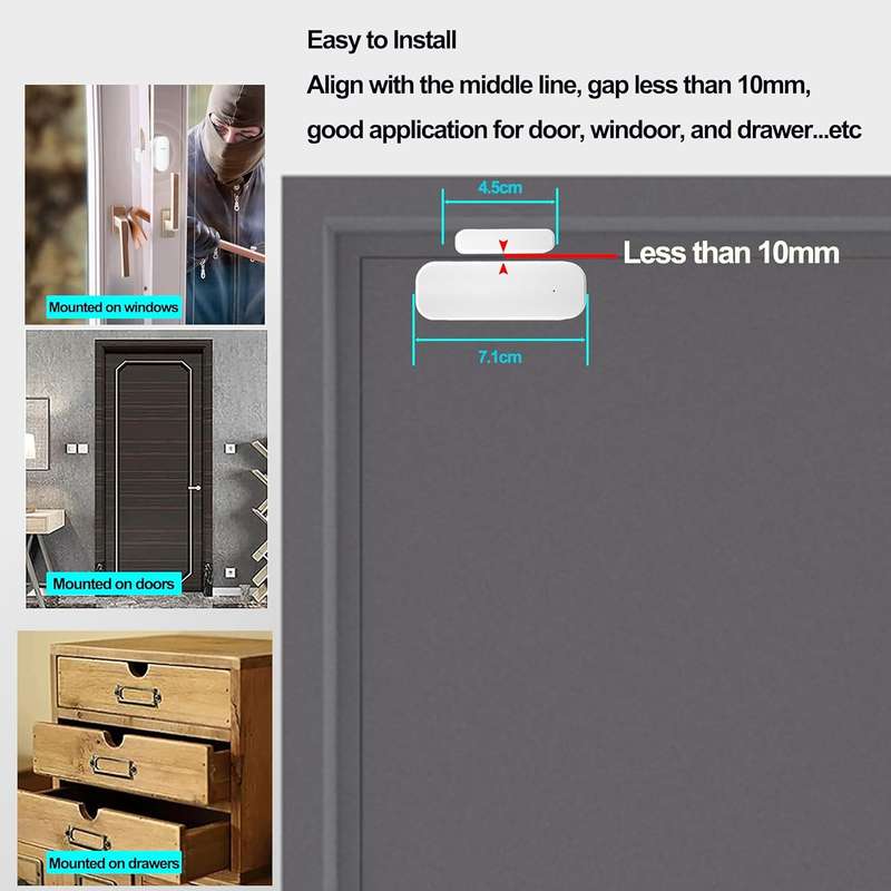 Tuya Smart Wi-Fi Door & Window Sensor - Remote Alerts & Works with Alexa/Google Home (White)