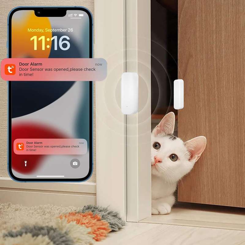 Tuya Smart Wi-Fi Door & Window Sensor - Remote Alerts & Works with Alexa/Google Home (White)