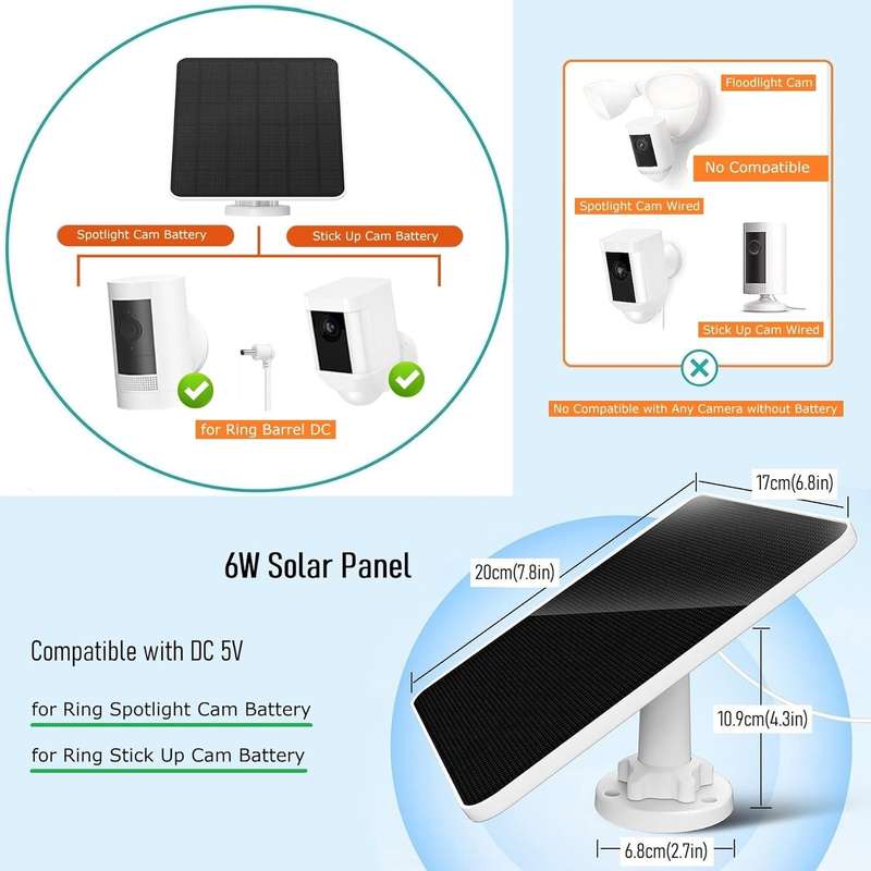 6W Solar Panel for Ring Camera