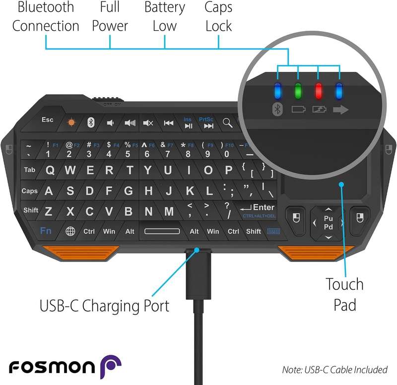 Fosmon Mini Bluetooth Keyboard (QWERTY Keypad)- Wireless Portable with Touchpad- Compatible with ...