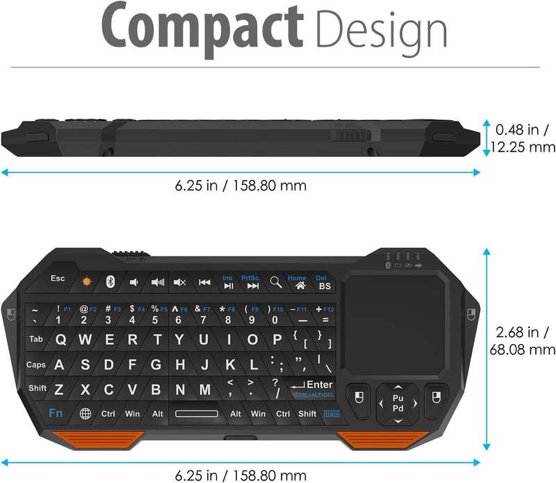 Fosmon Mini Bluetooth Keyboard (QWERTY Keypad)- Wireless Portable with Touchpad- Compatible with ...