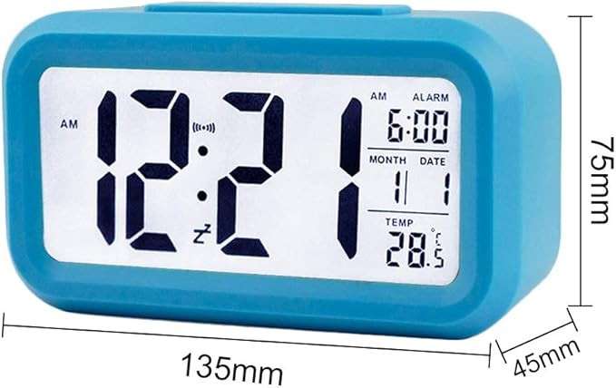 Smart LCD Digital Clock with Optical Backlight Control - Perfect for Desk or Nightstand Blue