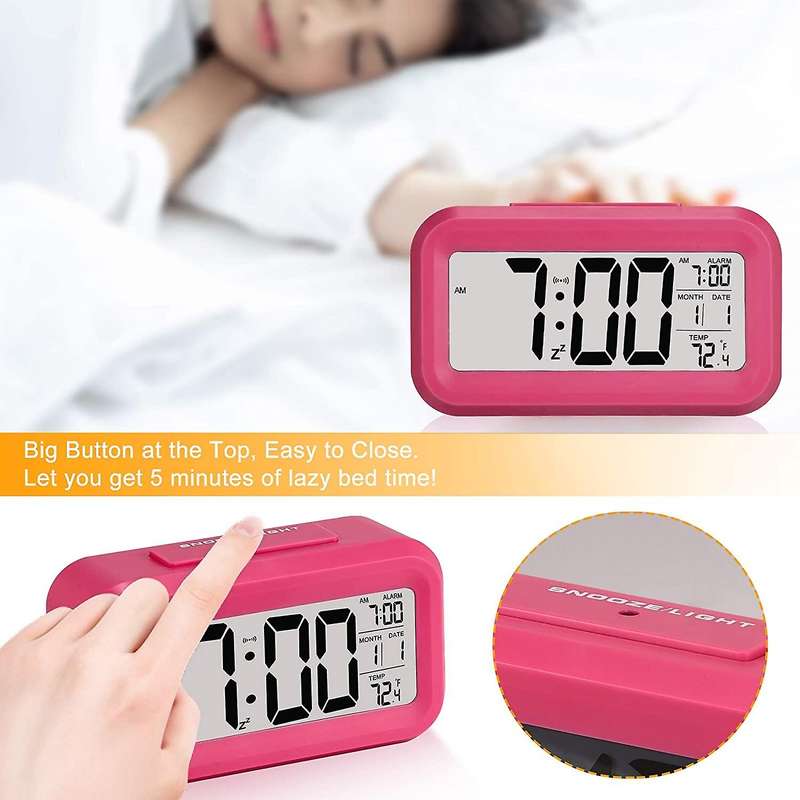 Smart LCD Digital Clock with Optical Backlight Control - Perfect for Desk or Nightstand Blue