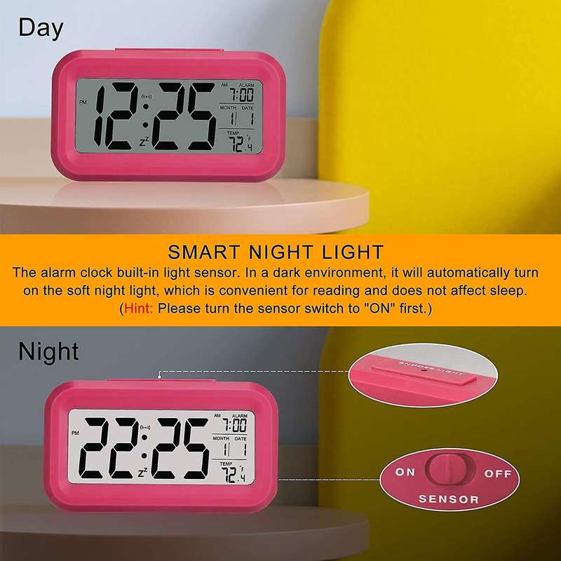 Smart LCD Digital Clock with Optical Backlight Control - Perfect for Desk or Nightstand Blue
