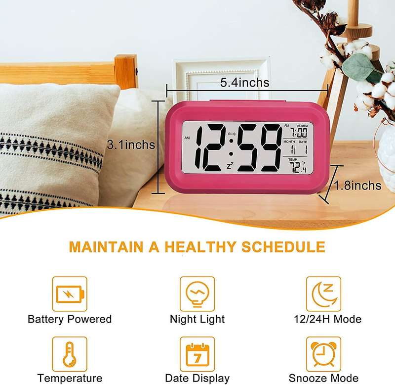 Smart LCD Digital Clock with Optical Backlight Control - Perfect for Desk or Nightstand Blue