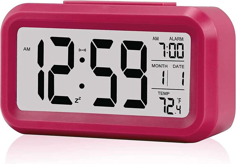 Smart LCD Digital Clock with Optical Backlight Control - Perfect for Desk or Nightstand Blue