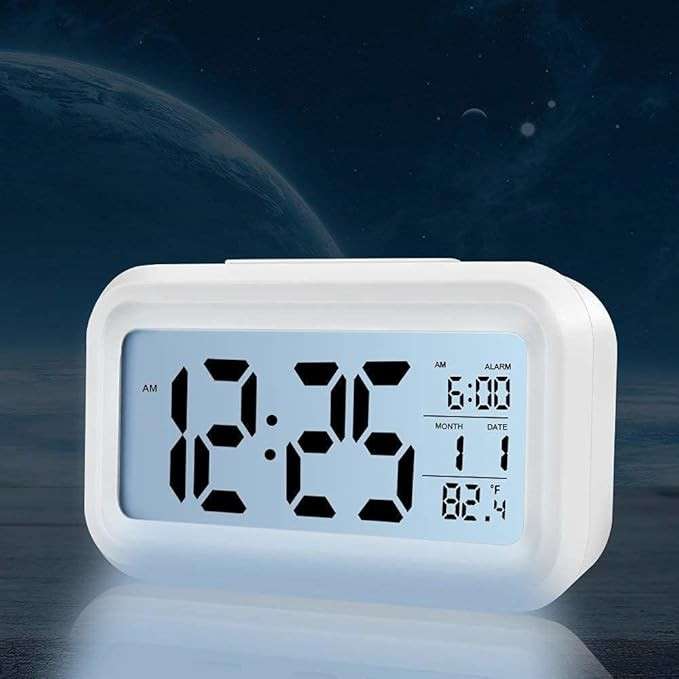 Smart LCD Digital Clock with Optical Backlight Control - Perfect for Desk or Nightstand Blue