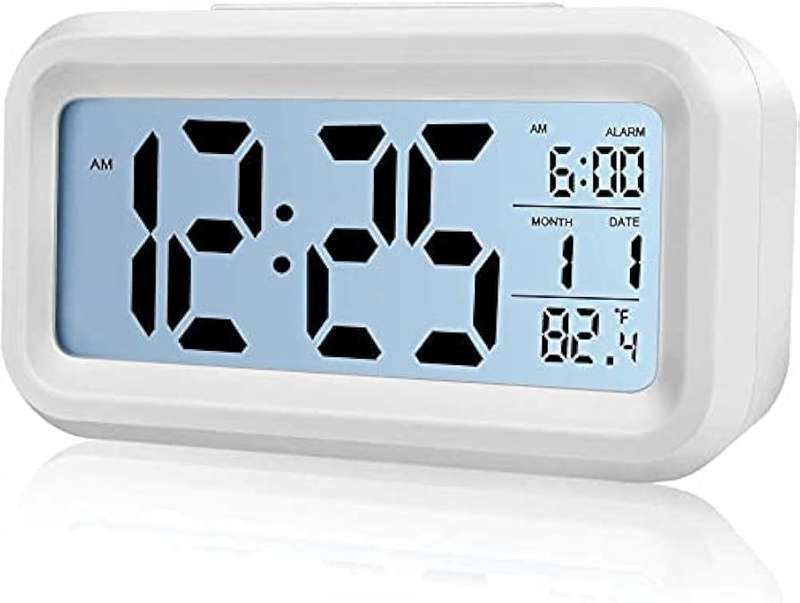 Smart LCD Digital Clock with Optical Backlight Control - Perfect for Desk or Nightstand Blue