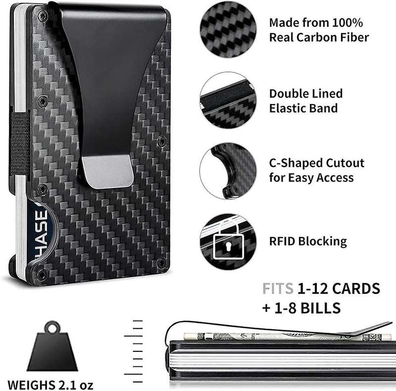 Minimalist Carbon Fiber Wallet Card Holder And Money Clip Wallet-RFID Block