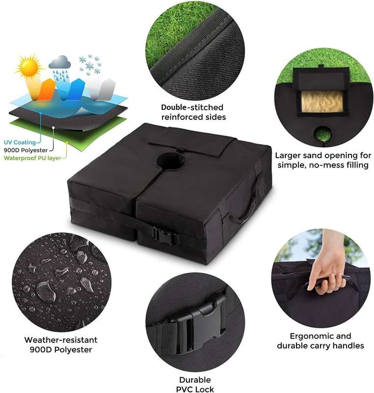 Heavy-Duty Umbrella Base Square Weight Bag with Sturdy Handle - Fillable- All-Weather Outdoor San...
