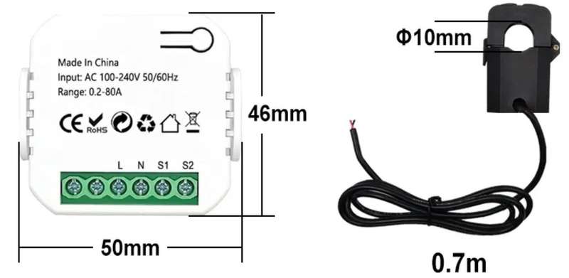 GeeWiz Tuya Energy Monitor - with 2x 80A sensors