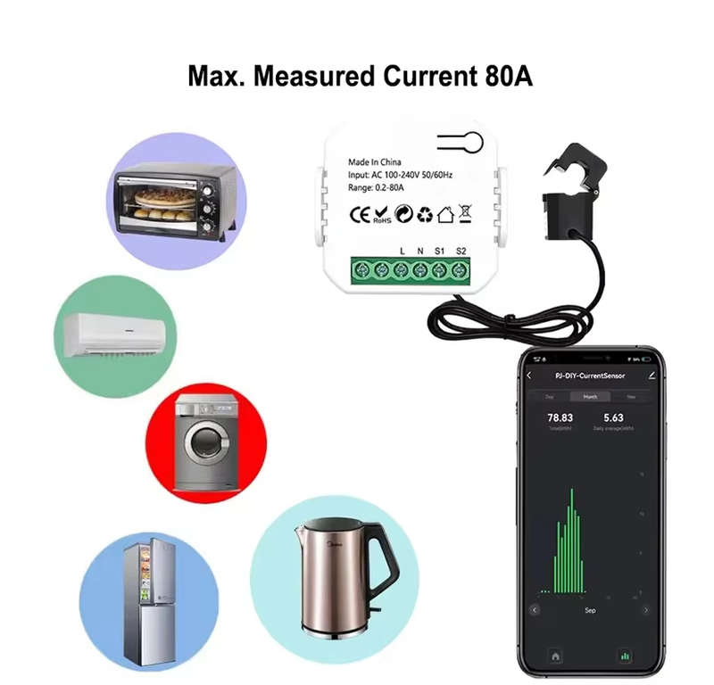 GeeWiz Tuya Energy Monitor - with 2x 80A sensors