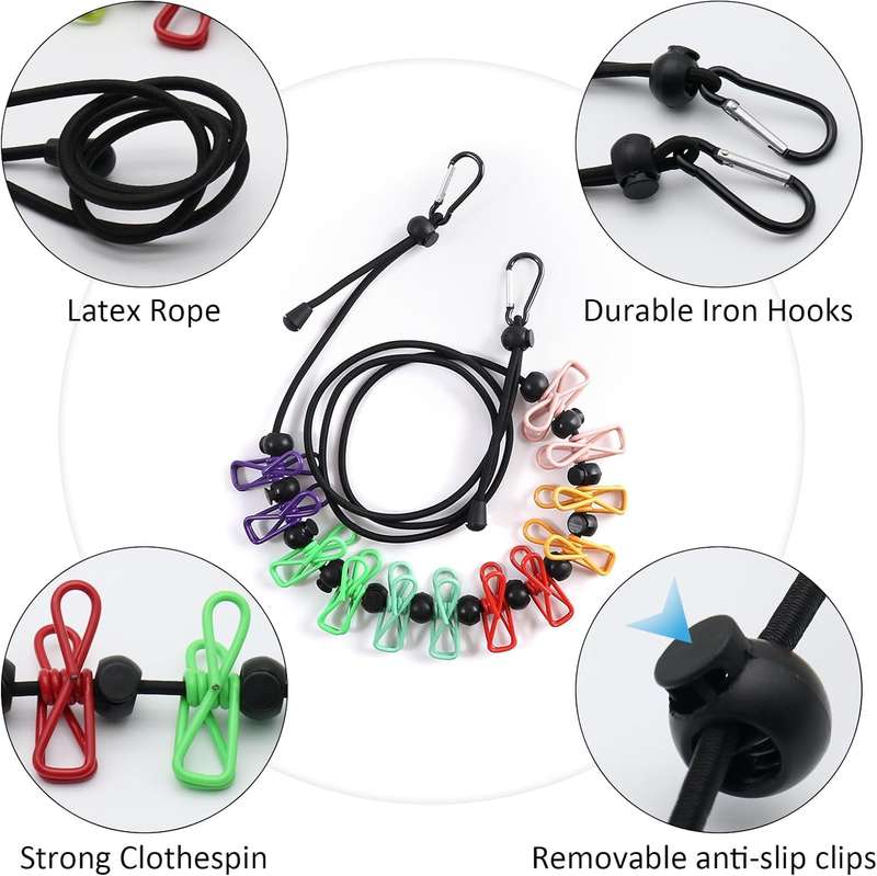 Retractable Portable Clothesline with 12 Clips - Perfect for Travel & Home Use