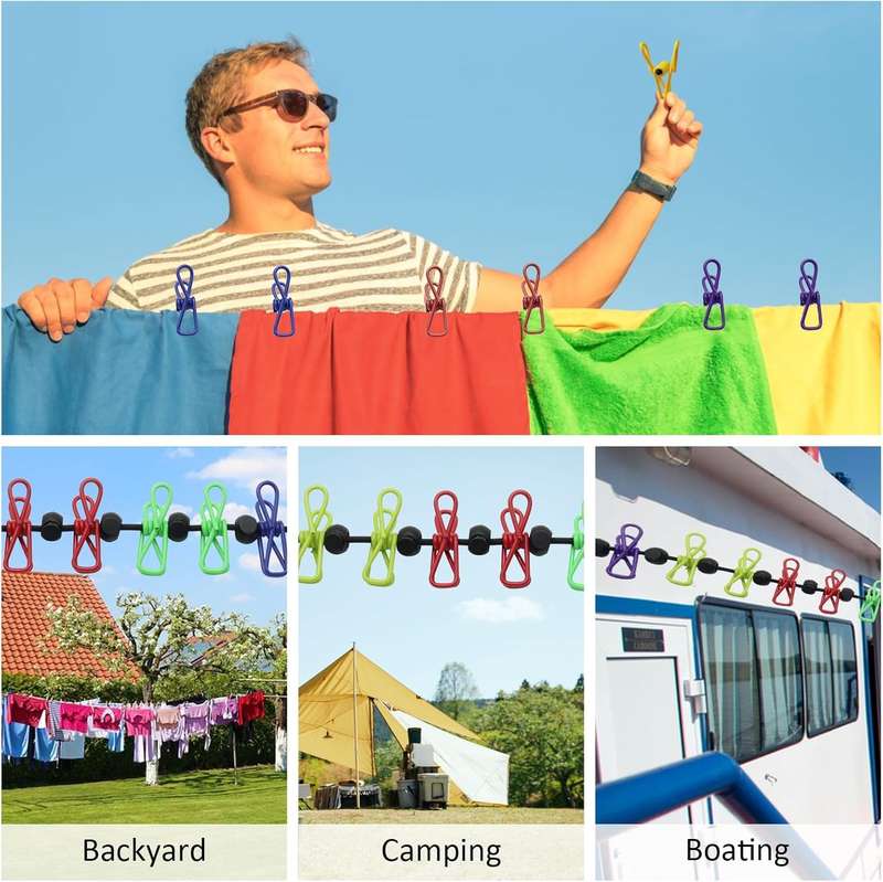 Retractable Portable Clothesline with 12 Clips - Perfect for Travel & Home Use