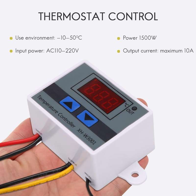 XH-W3001 - 220V Digital LED Temperature Controller- 10A Thermostat with Switch & Display for Incu...