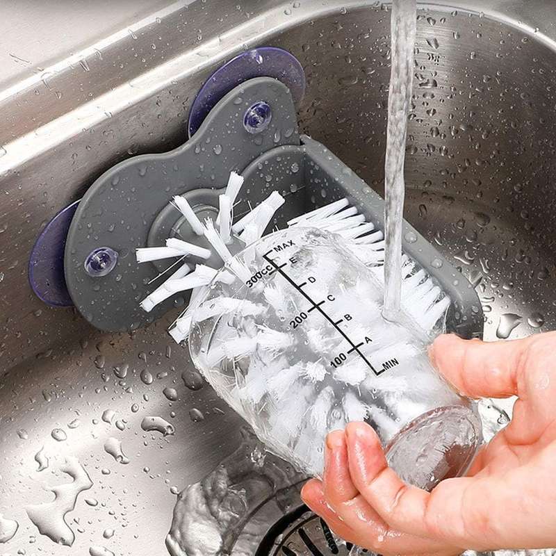 Double-Sided Bristle Brush - Glass- Cup- and Bottle Cleaner Tool for Home Use