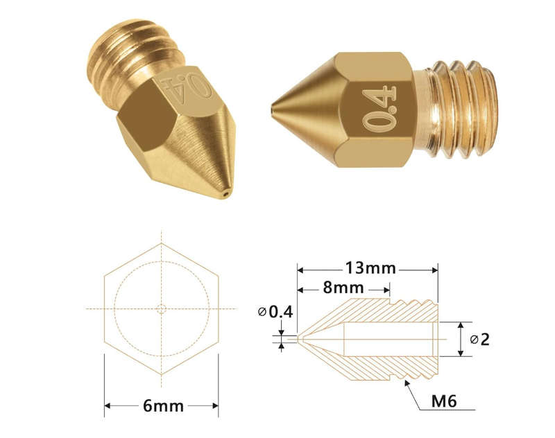 22PCS MK8 0.4mm Nozzle Set for 3D Printer Extruders - Hardened Steel- Stainless Steel- Brass - Co...