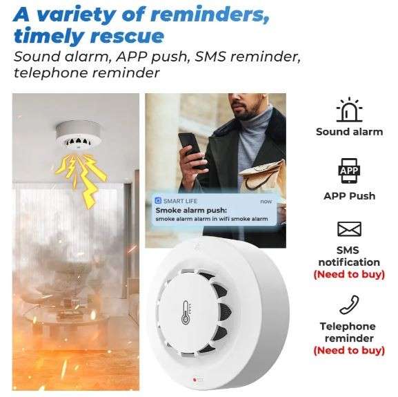 Tuya WIFI Smoke Sensor With Temperature & Humidity Monitor