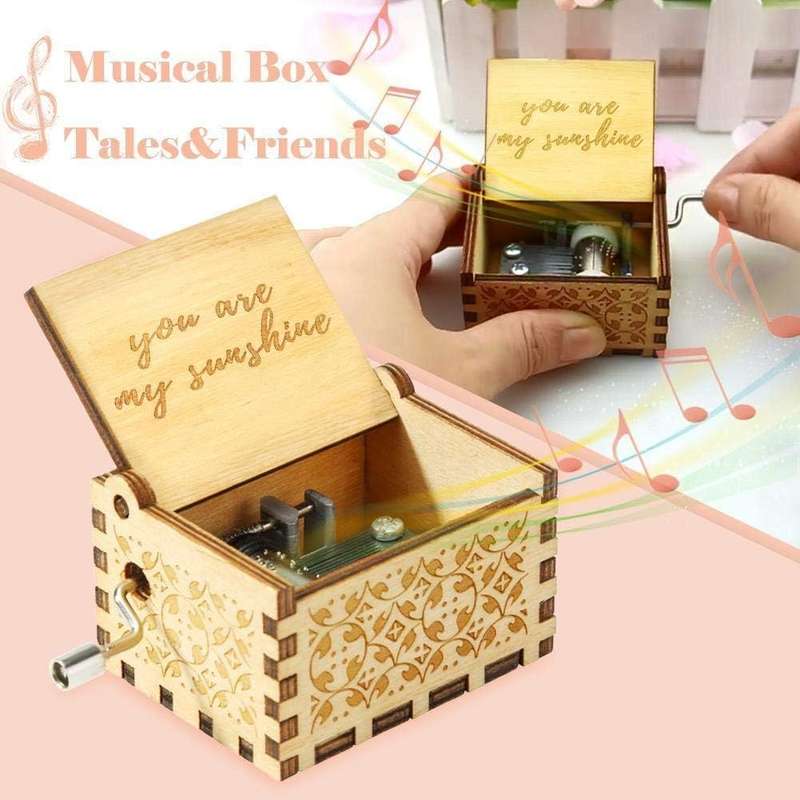 You Are My Sunshine Classic Mini Wooden Music Box  Hand-Crank Vintage Gift