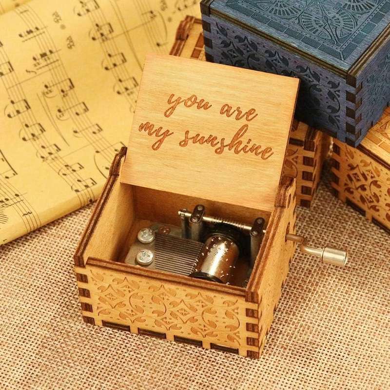 You Are My Sunshine Classic Mini Wooden Music Box  Hand-Crank Vintage Gift