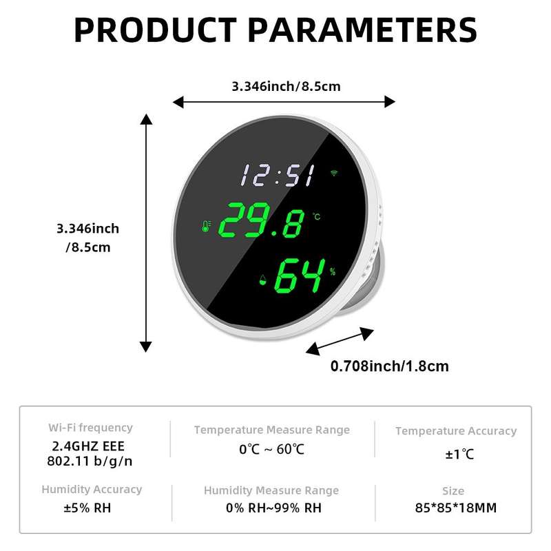Tuya Smart Wi-Fi LED Sensor (Temperature & Humidity) - Smart Home Climate Sensor (Hygrometer Ther...
