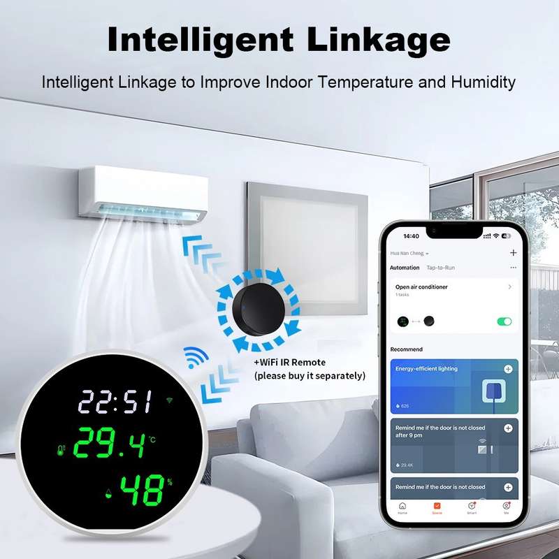 Tuya Smart Wi-Fi LED Sensor (Temperature & Humidity) - Smart Home Climate Sensor (Hygrometer Ther...