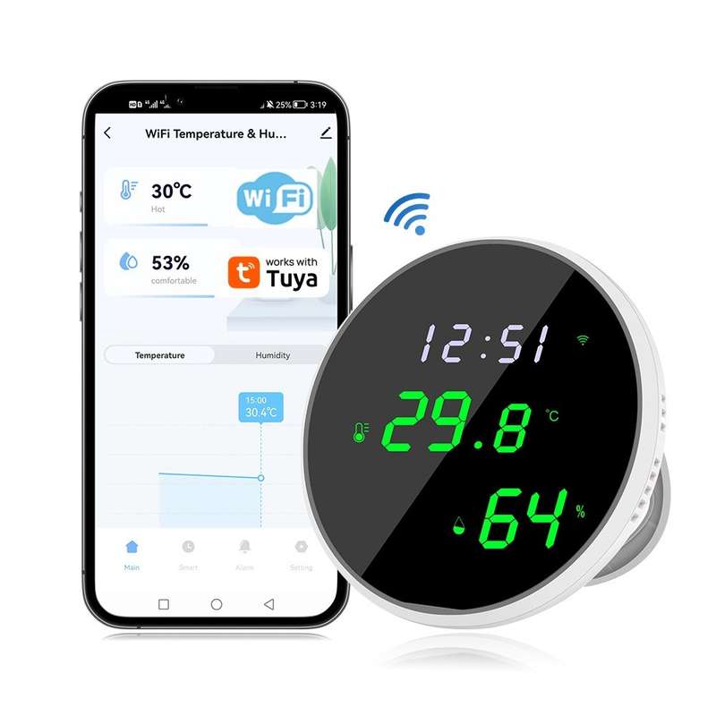 Tuya Smart Wi-Fi LED Sensor (Temperature & Humidity) - Smart Home Climate Sensor (Hygrometer Ther...