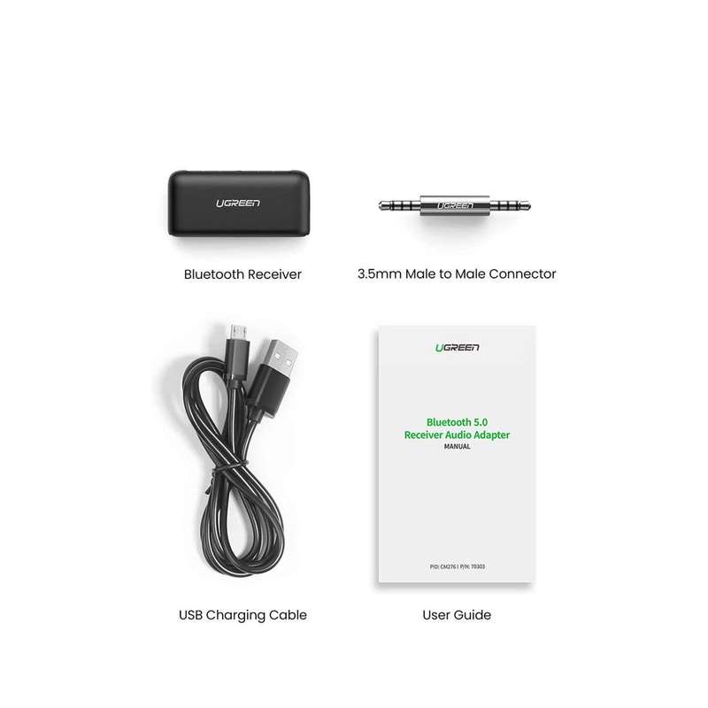 Ugreen 3.5mm BT5.0 Audio Receiver W/Mic Adapter - Black