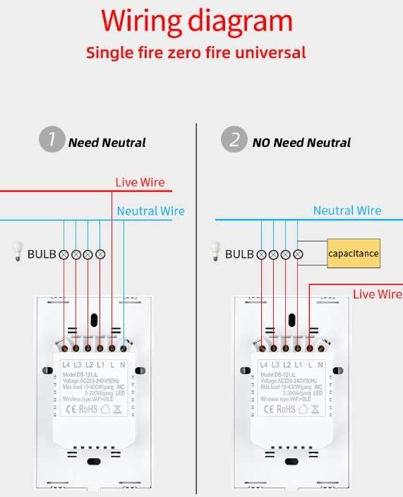 Apple Homekit Compatible Smart Switch - Wifi(No Neutral Required) 4 Gang