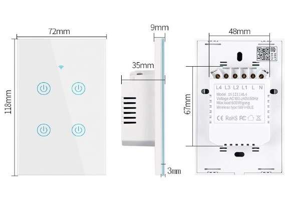 Apple Homekit Compatible Smart Switch - Wifi(No Neutral Required) 4 Gang