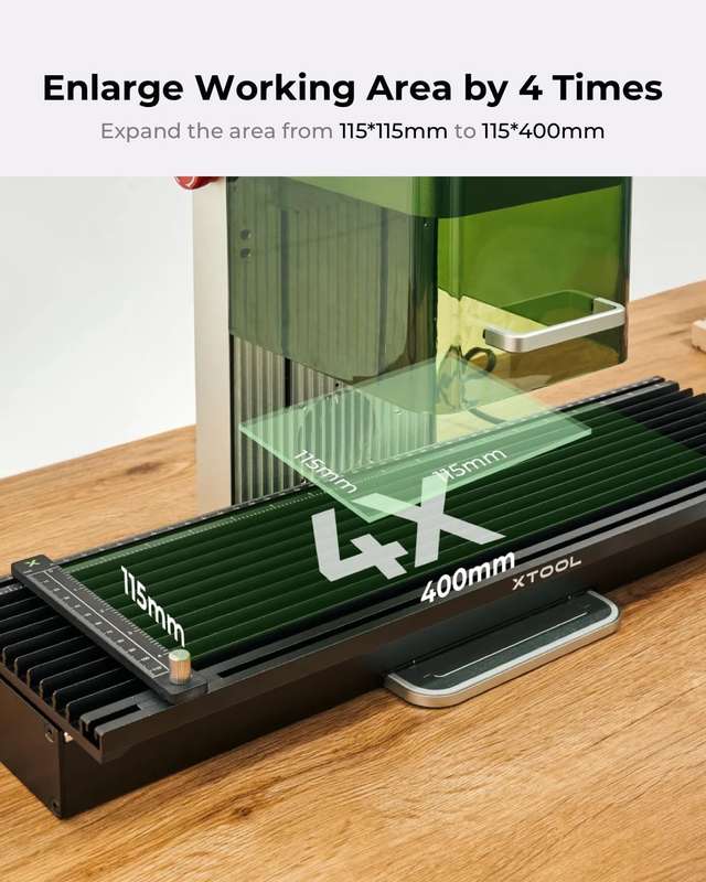 xTool F1 Slide Extension - Expand Laser Engraving Area to 115x400mm- Includes 5 Clamps for Stabil...