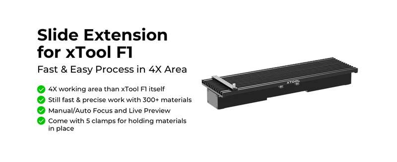 xTool F1 Slide Extension - Expand Laser Engraving Area to 115x400mm- Includes 5 Clamps for Stabil...