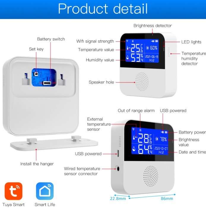 Rechargeable Tuya Smart WiFi Temperature & Humidity Monitor