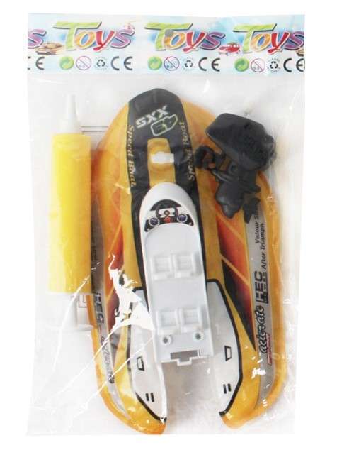 Inflatable Toy Boat with Wind Up Motor Red