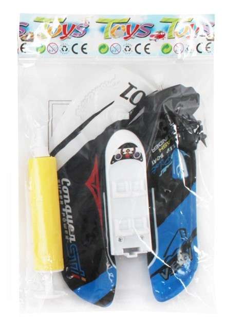 Inflatable Toy Boat with Wind Up Motor Red