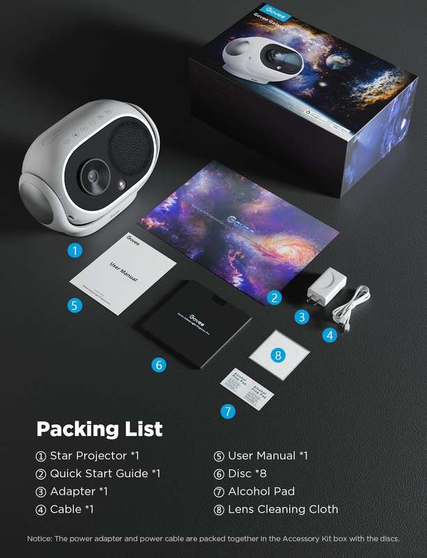 Govee Star Projector - 8 Discs- 38 Scene Modes- Bluetooth Speaker- 21 White Noises- Smart Control