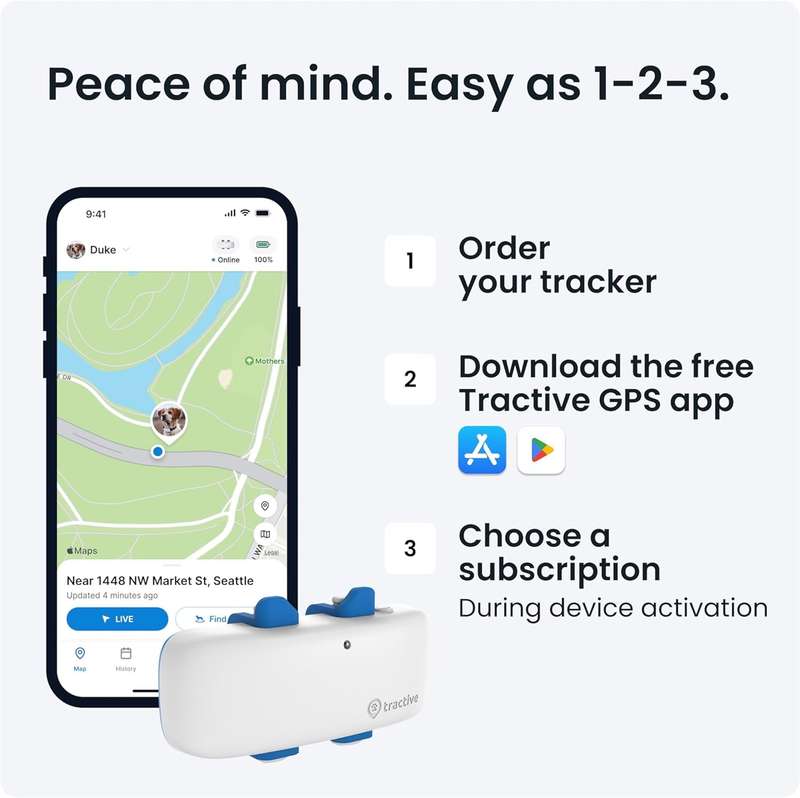 Tractive GPS Tracker for Dogs - Waterproof- Unlimited Range- Smart Pet Activity Tracker