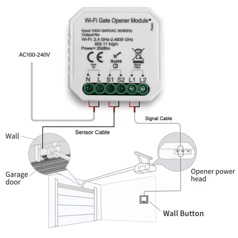 Tuya Zigbee Garage Door Controller (AC Powered)