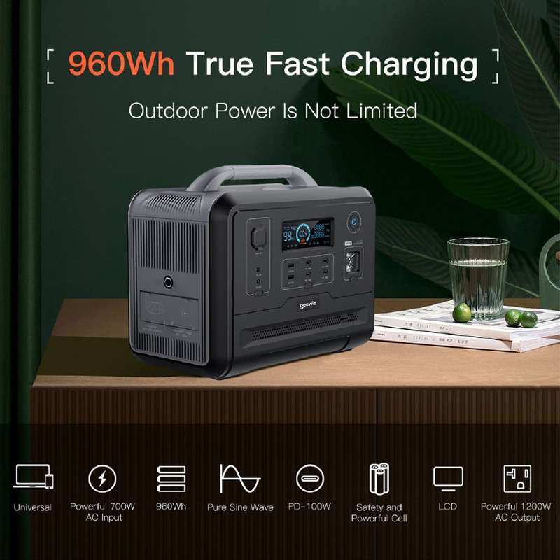 Geewiz 1200W Portable UPS Power Station Kit - 960Wh LIFEPO4 / Pure Sine Wave / 2HR Quick Charge -...