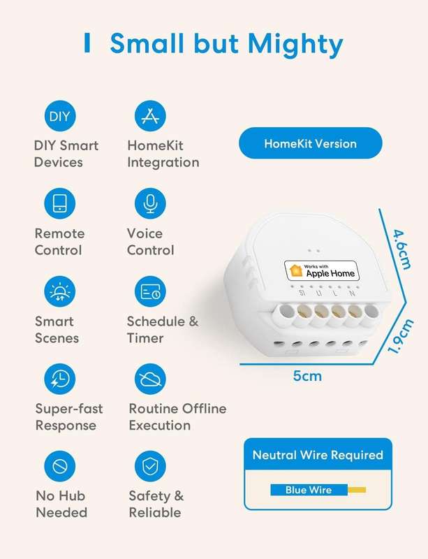 Meross Smart Wi-Fi In-Wall Switch MSS810HK - 1 Pack